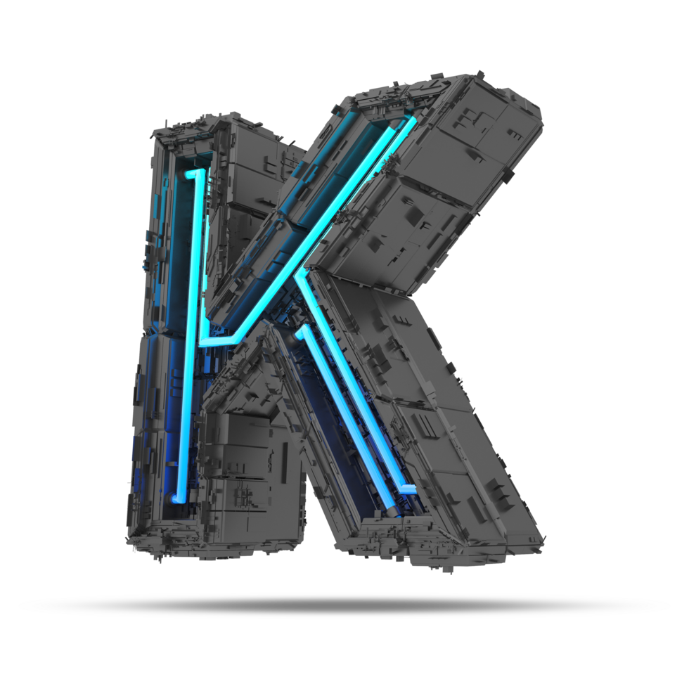 3d spaceship alphabet with neon light effect, 3d rendering png