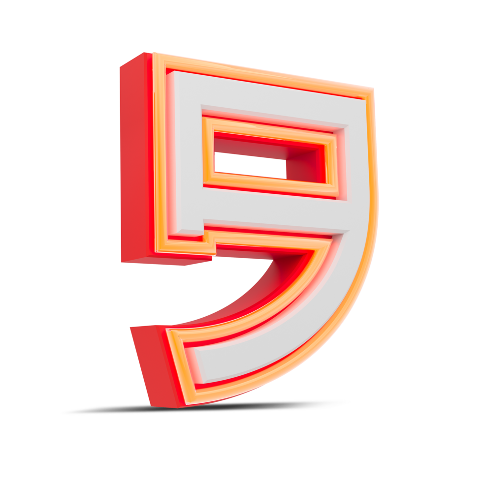 Red 3D Number  japan style with orange neon light, 3d rendering. png