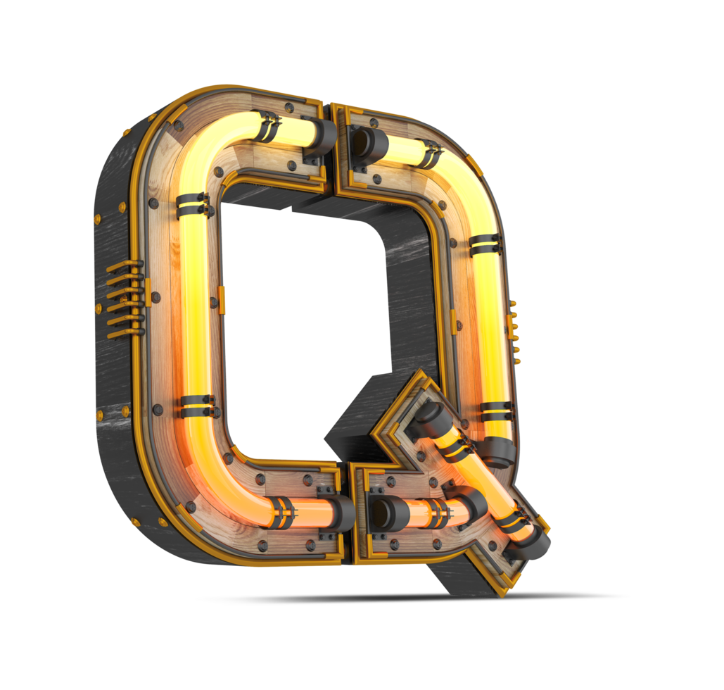 3D wooden alphabet with neon light effect, 3d rendering png