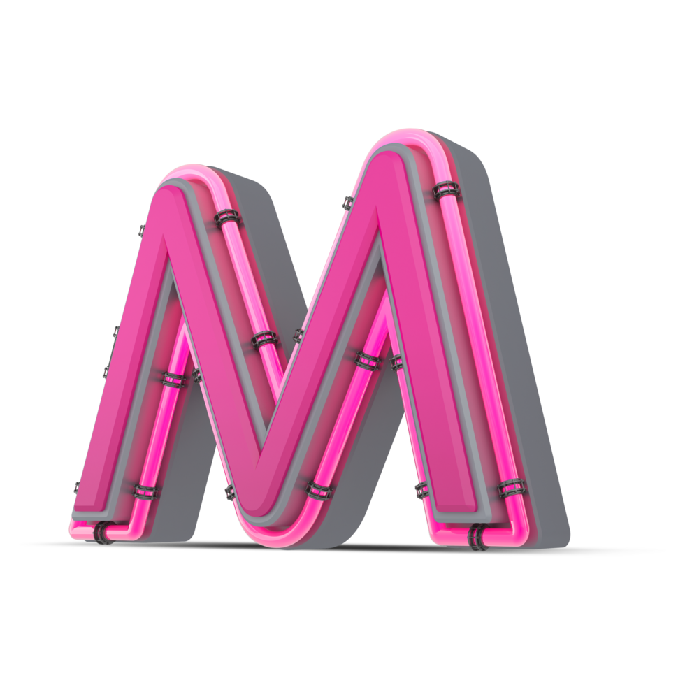3D pink alphabet with neon light, 3d rendering png