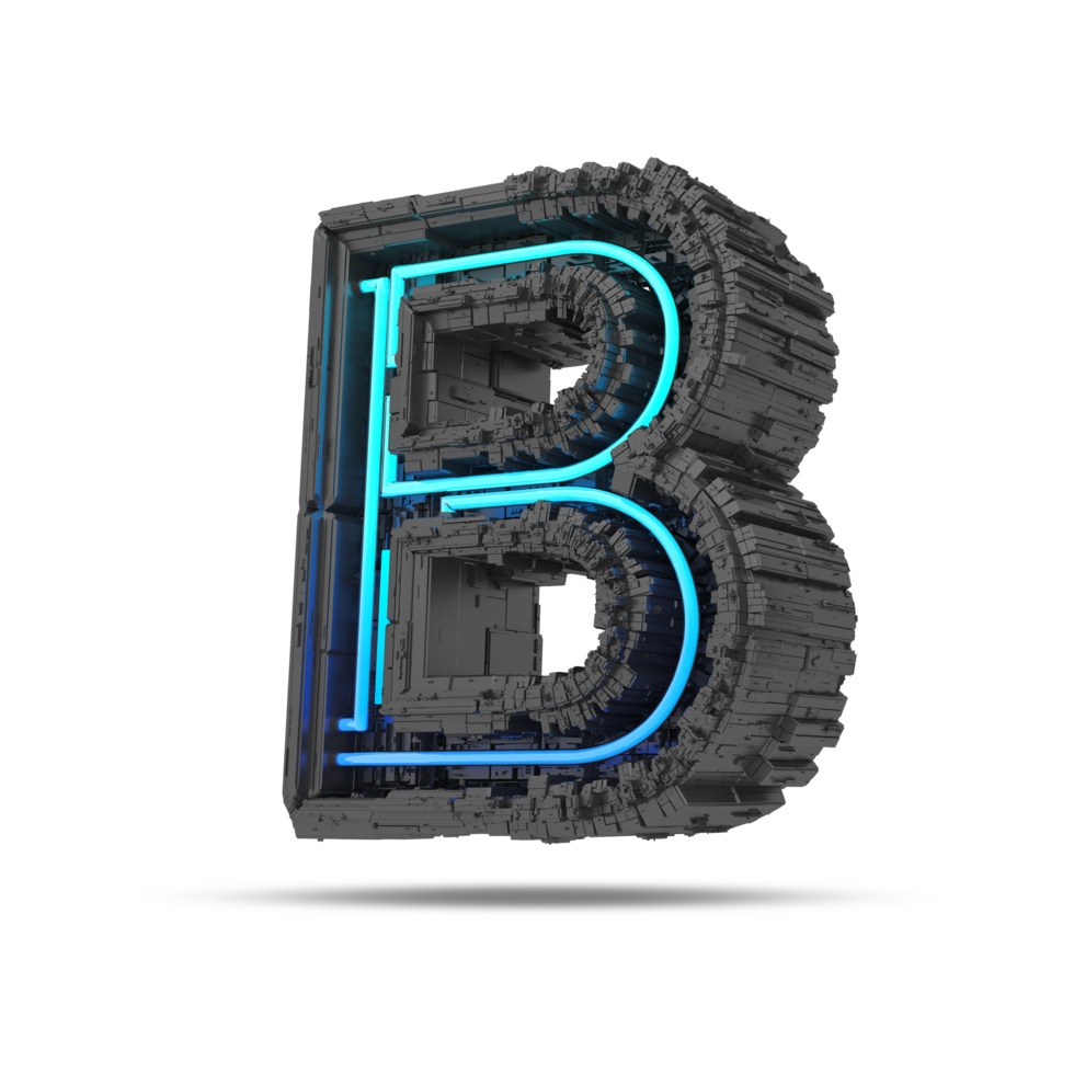 3d spaceship alphabet with neon light effect, 3d rendering png
