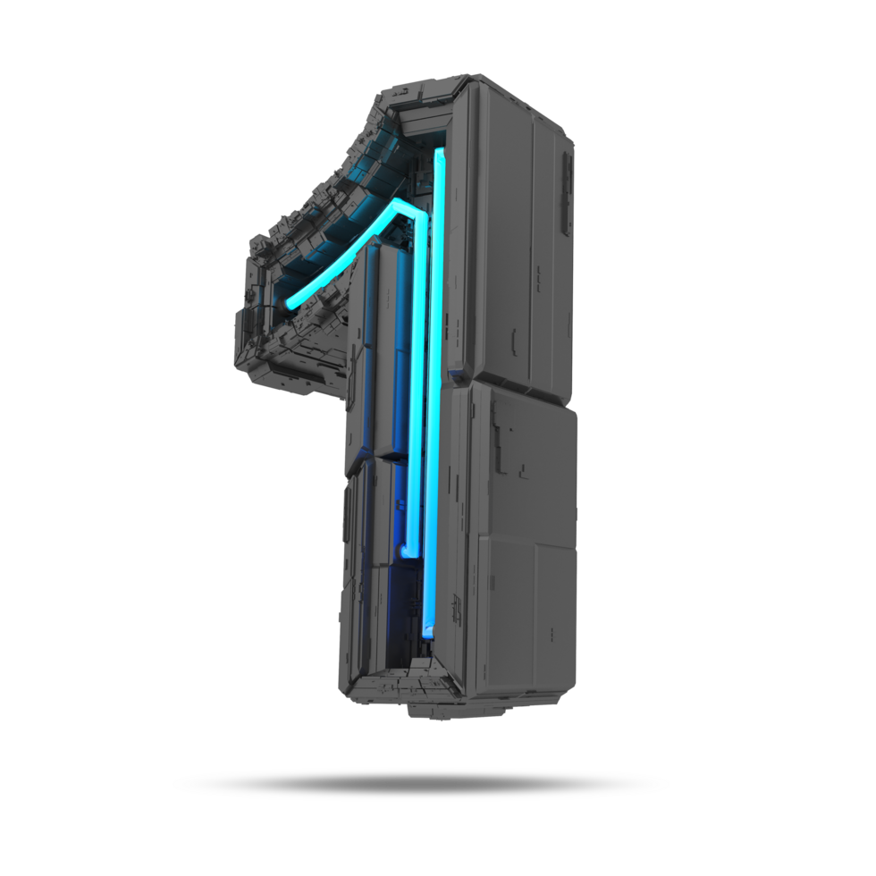 3d spaceship number with neon light effect, 3d rendering png