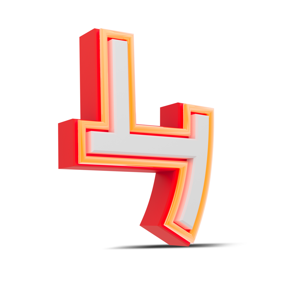 Red 3D Number  japan style with orange neon light, 3d rendering. png