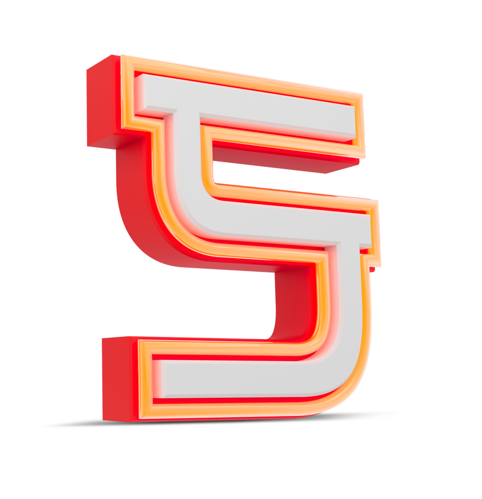 Red 3D Number  japan style with orange neon light, 3d rendering. png
