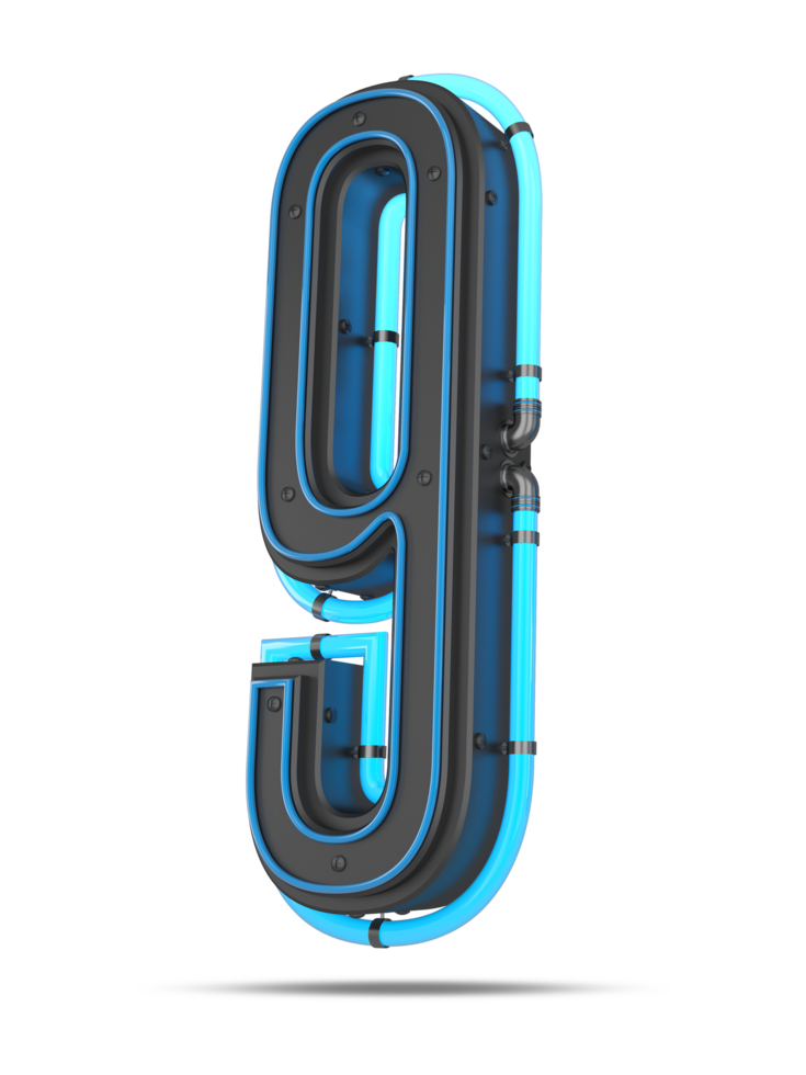 3D Number with blue neon light effect, 3d rendering png