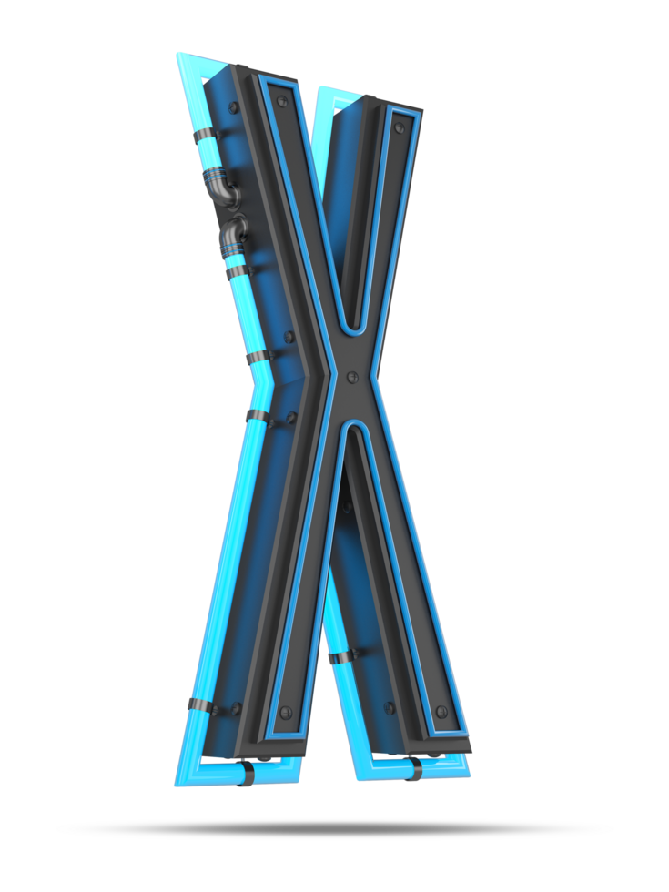 3D Alphabet with blue neon light effect, 3d rendering png