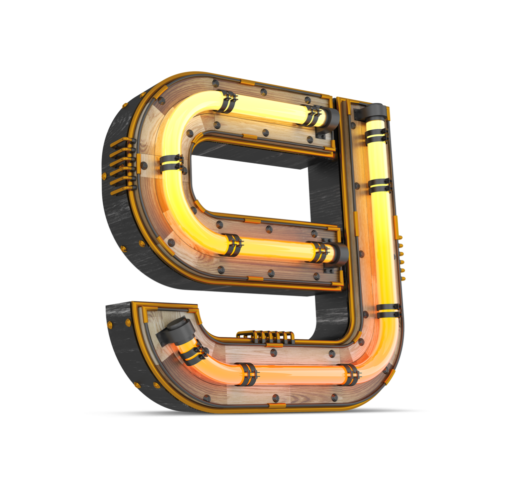 3D wooden number with neon light effect, 3d rendering png