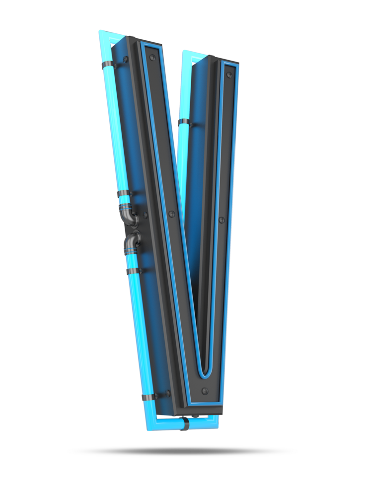 3D Alphabet with blue neon light effect, 3d rendering png