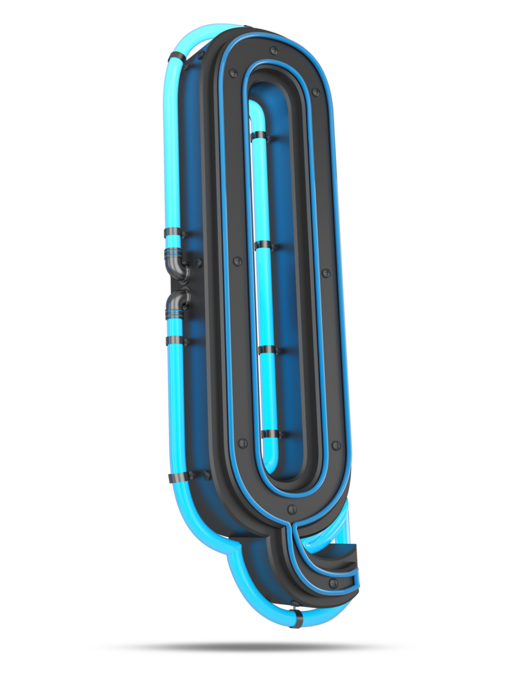 3D Alphabet with blue neon light effect, 3d rendering png