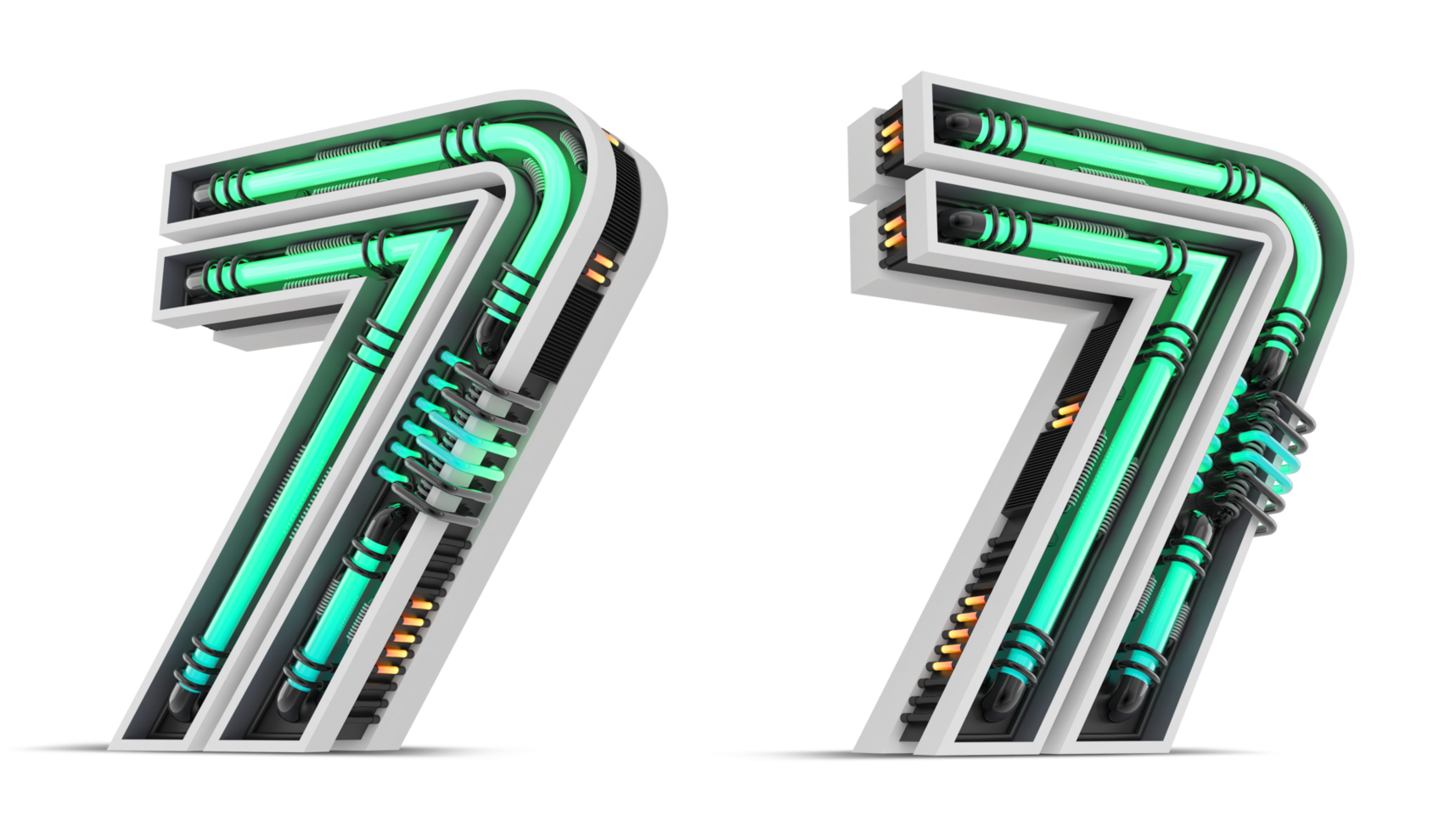 3D Number with green neon light effect, 3d rendering png