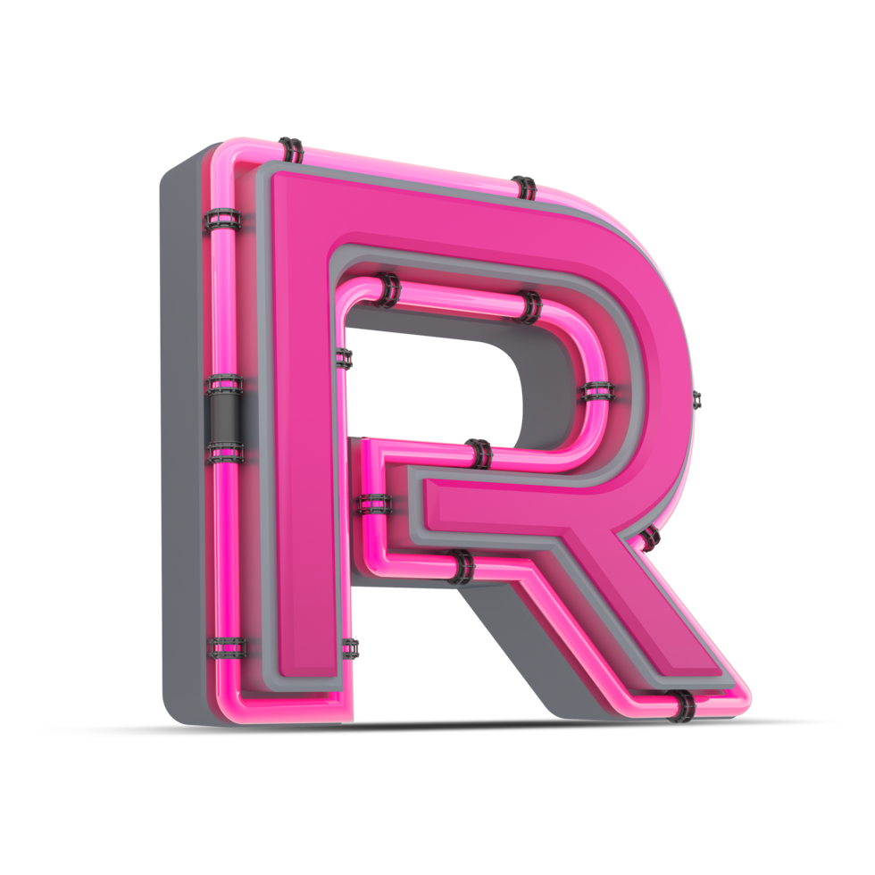 3D pink alphabet with neon light, 3d rendering png