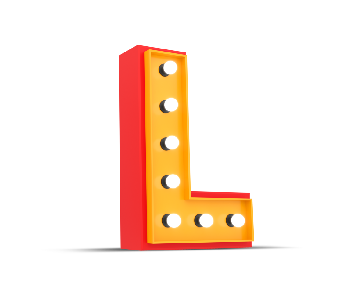 3d alphabet Broadway style with light bulb, 3d rendering png