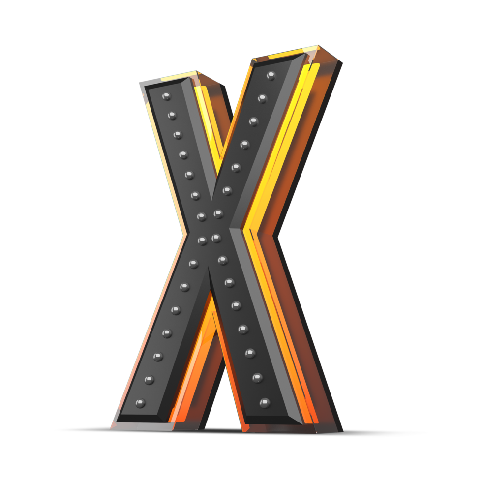3D alphabet with pin decoration and neon light effect, 3d rendering png