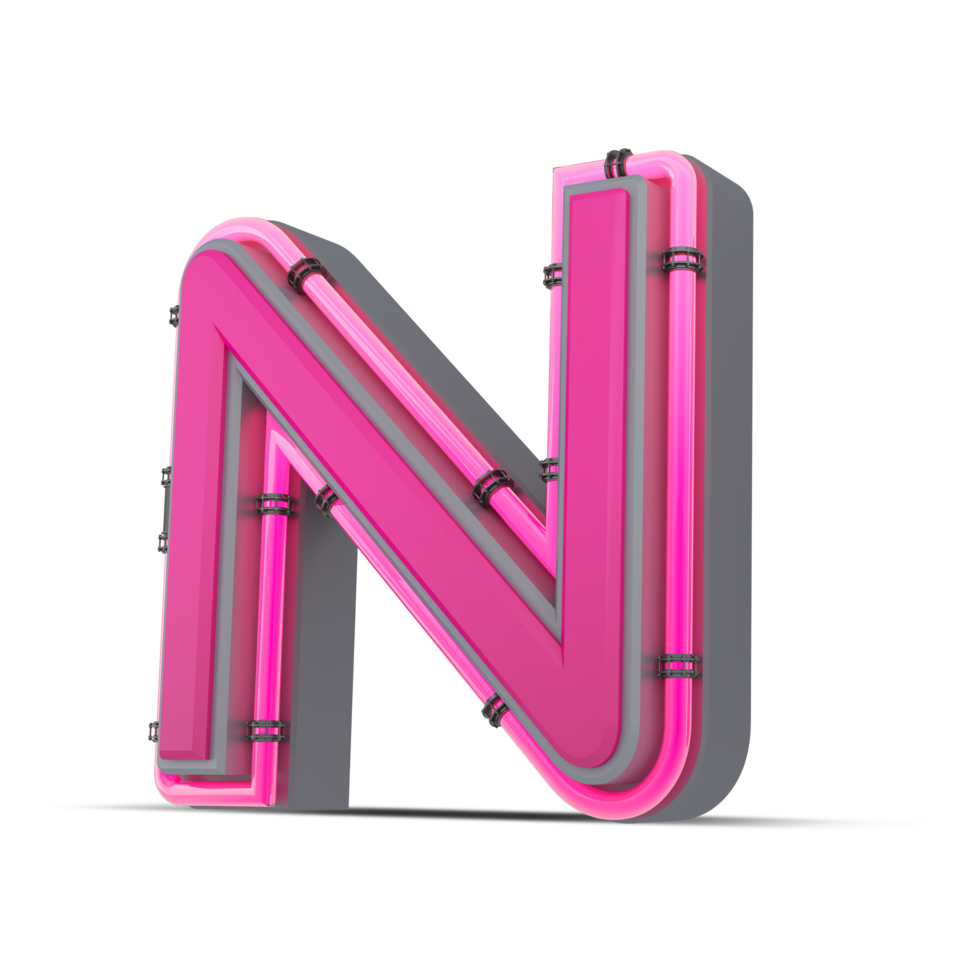 3D pink alphabet with neon light, 3d rendering png