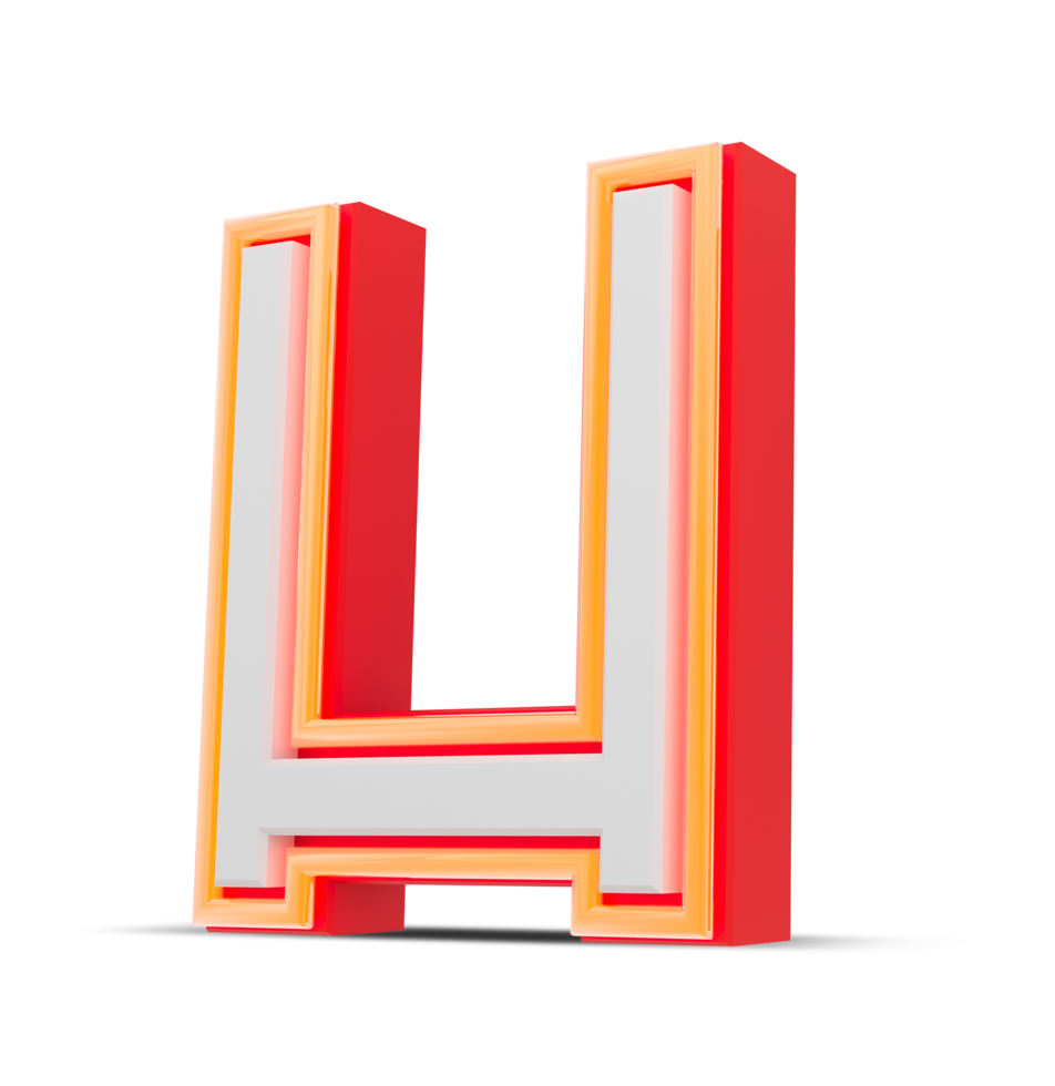 Red 3D alphabet  japan style with orange neon light, 3d rendering. png