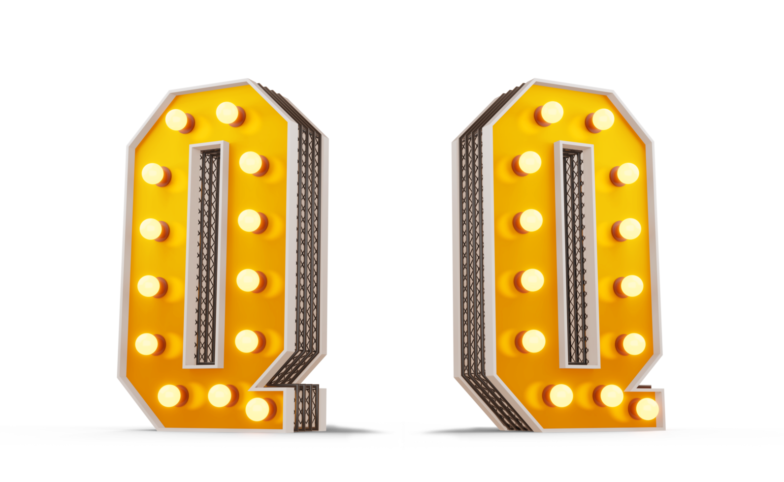 Broadway style light bulb alphabet, 3d rendering png