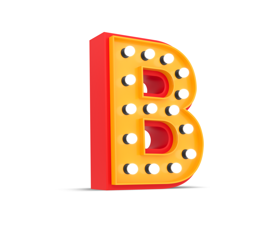 3d alphabet Broadway style with light bulb, 3d rendering png