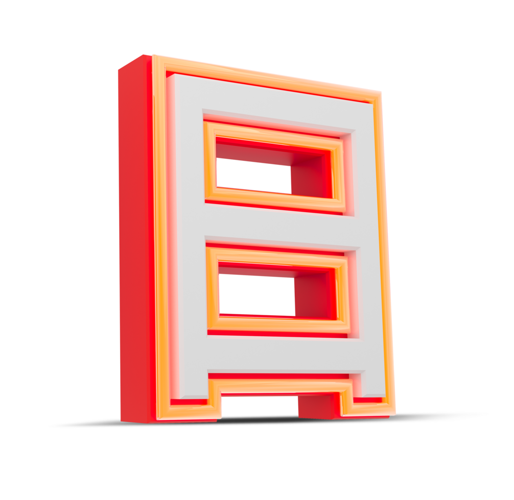Red 3D Number  japan style with orange neon light, 3d rendering. png
