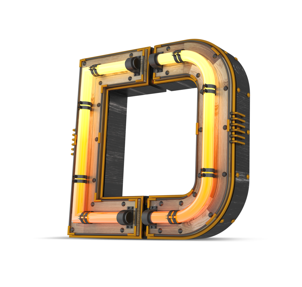 3D wooden alphabet with neon light effect, 3d rendering png