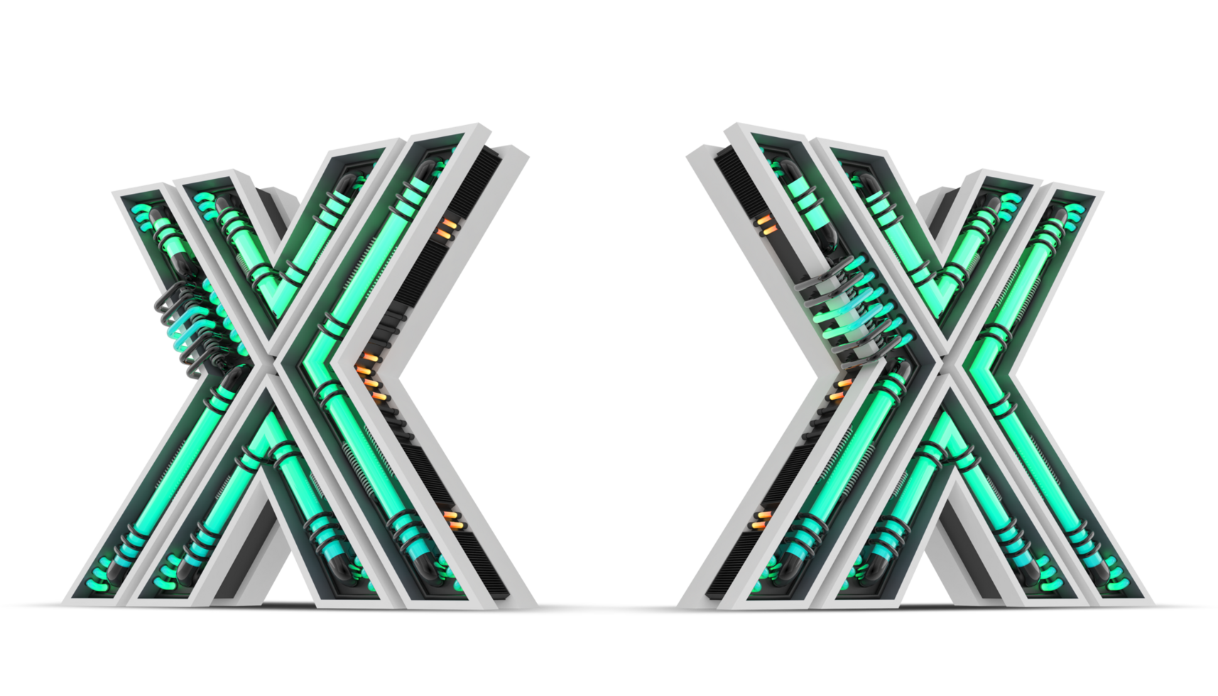 3D Alphabet with green neon light effect, 3d rendering png