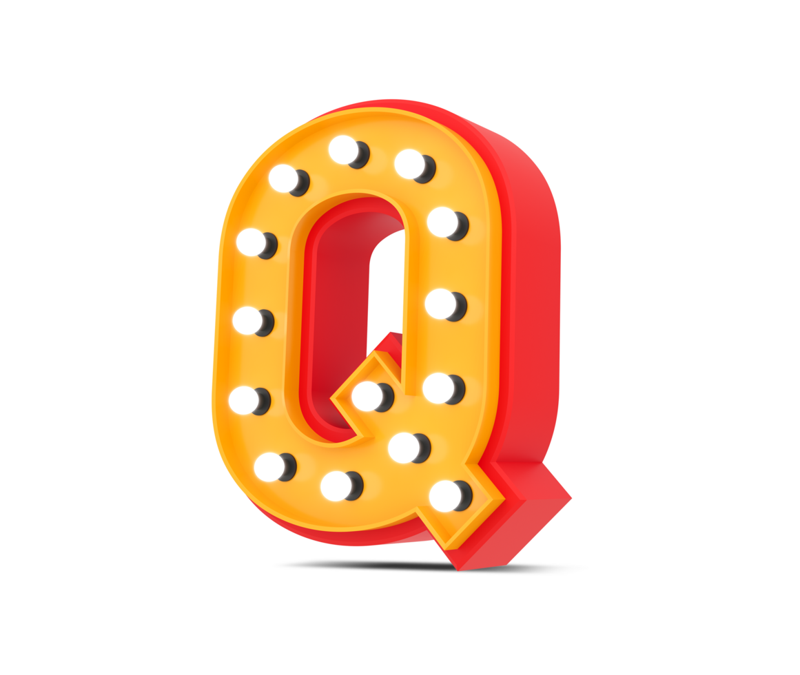 3d alphabet Broadway style with light bulb, 3d rendering png