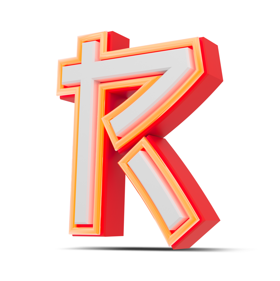 Red 3D alphabet  japan style with orange neon light, 3d rendering. png