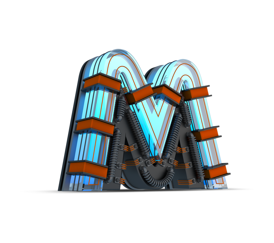3D Alphabet blue neon light with Copper wire, 3d rendering png