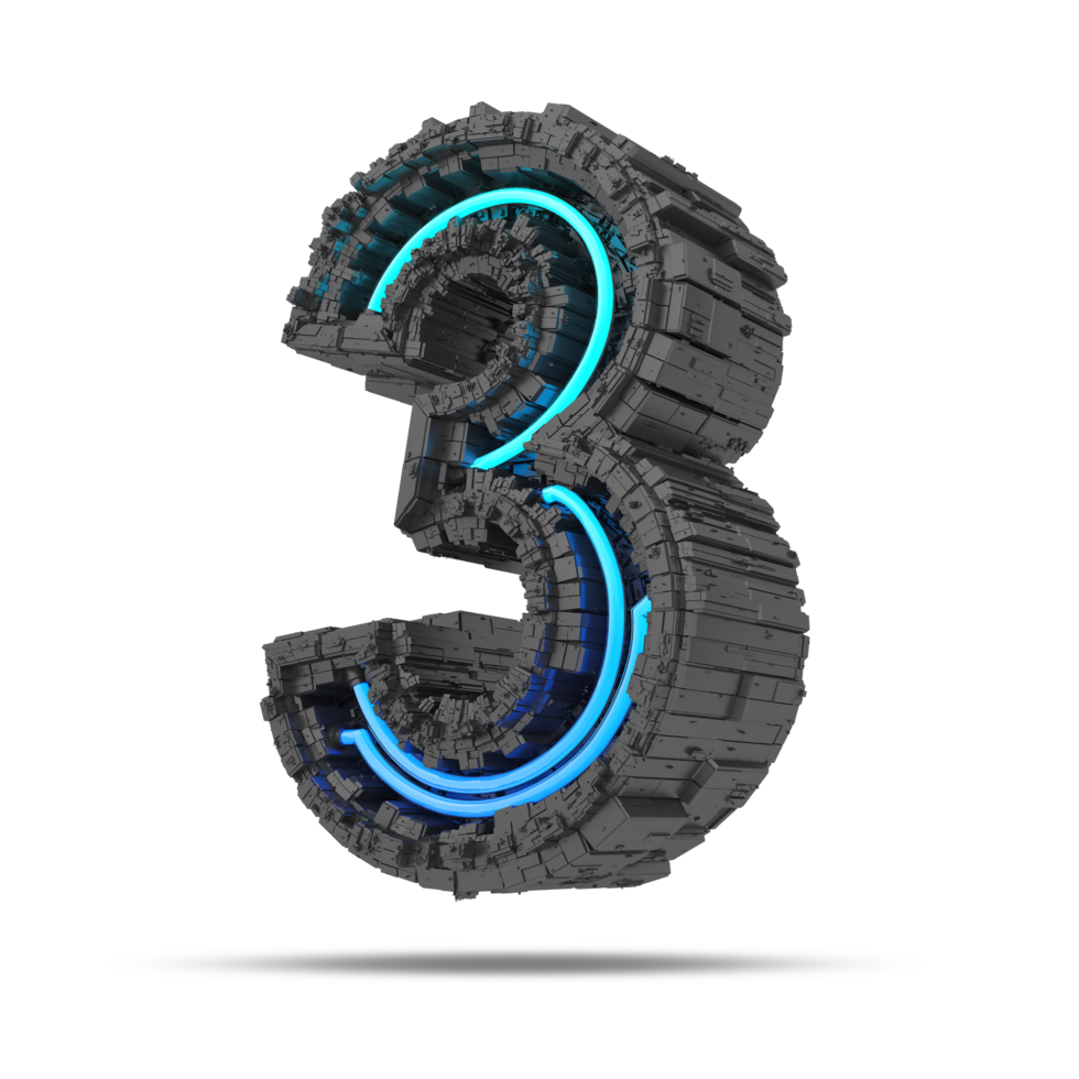 3d spaceship number with neon light effect, 3d rendering png