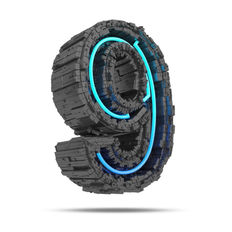 3d spaceship number with neon light effect, 3d rendering png