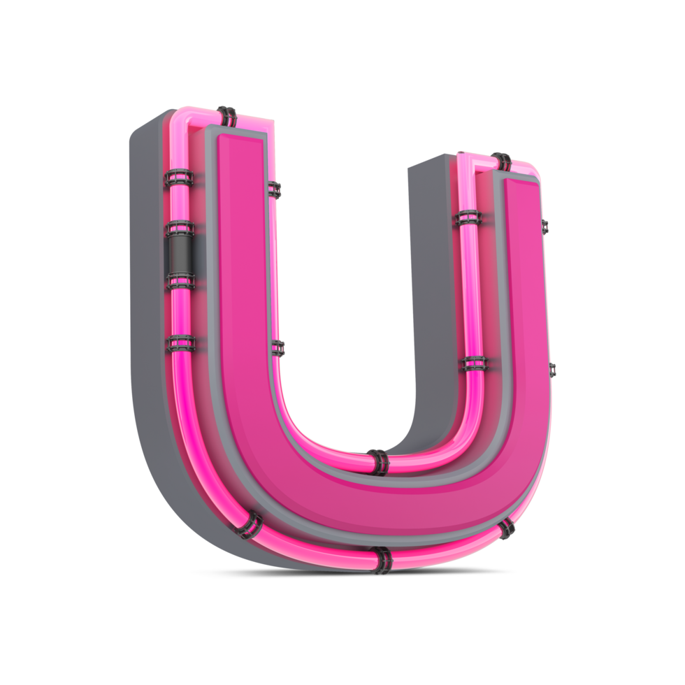3D pink alphabet with neon light, 3d rendering png