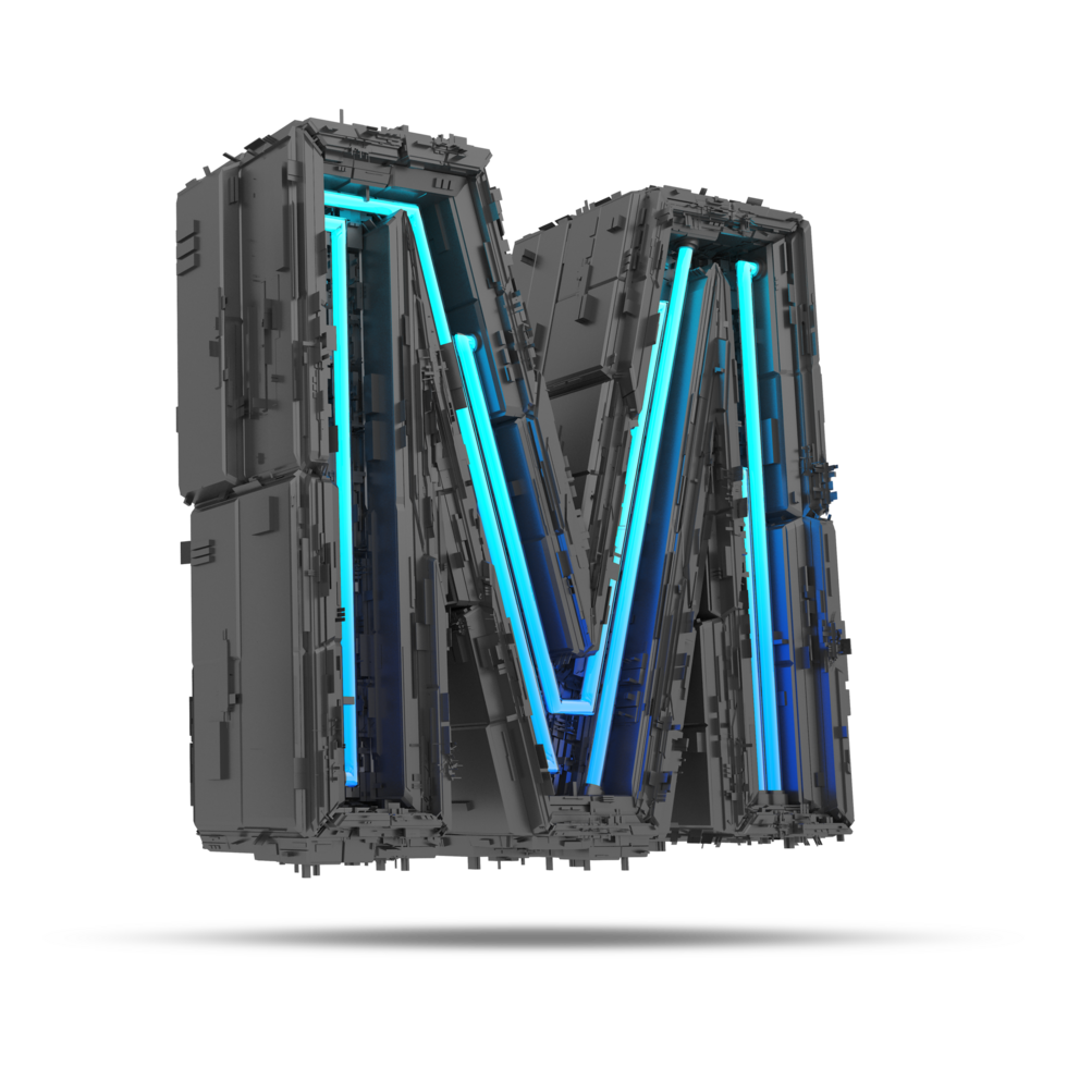 3d spaceship alphabet with neon light effect, 3d rendering png