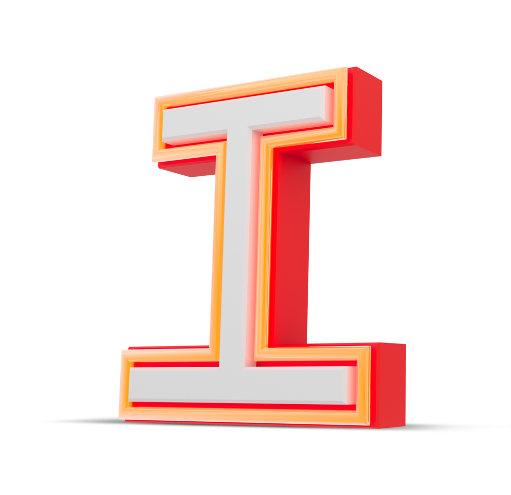 Red 3D alphabet  japan style with orange neon light, 3d rendering. png