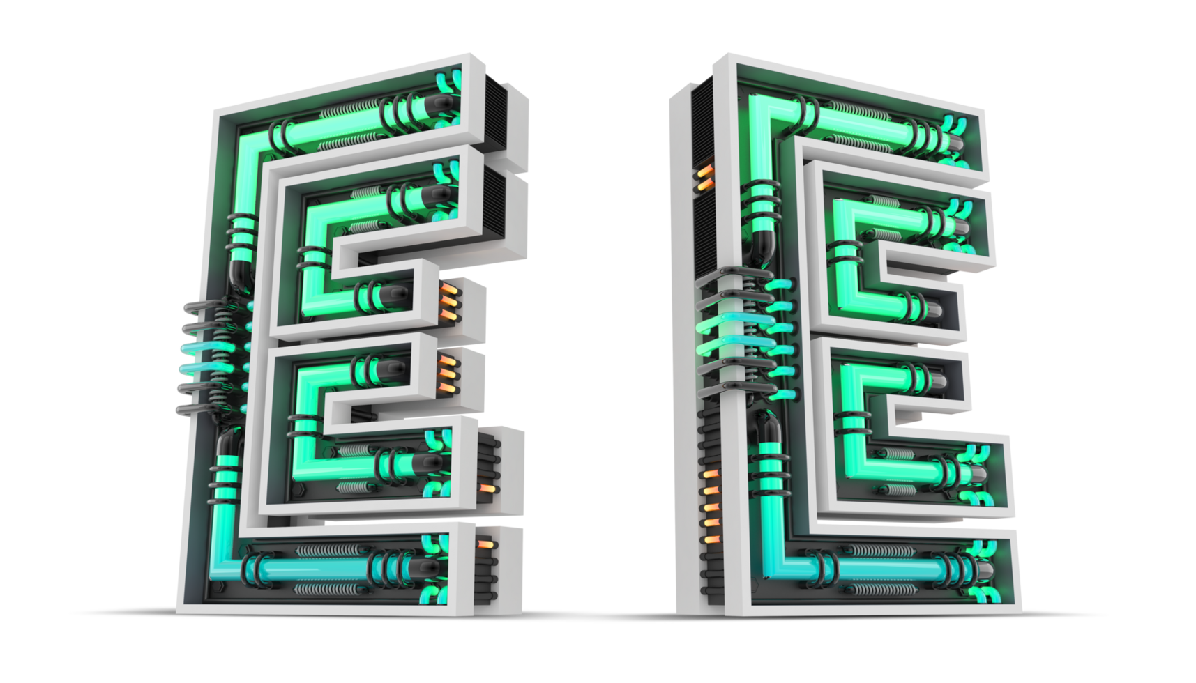 3D Alphabet with green neon light effect, 3d rendering png