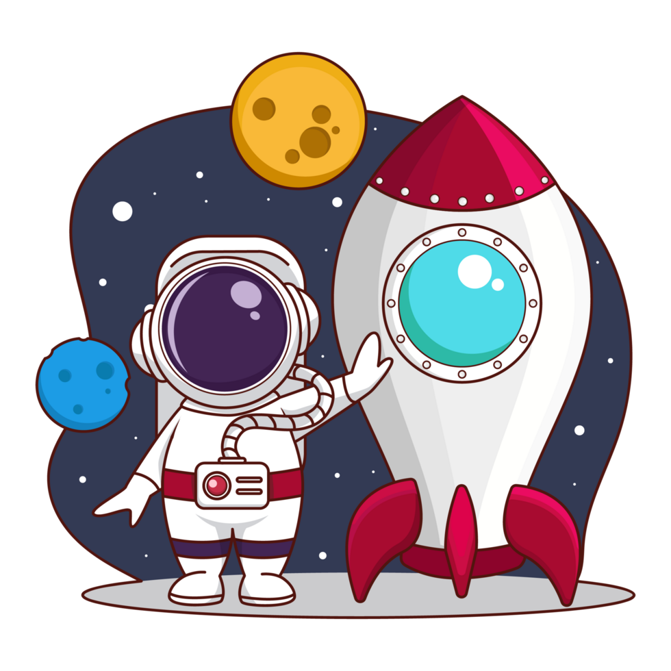 linda dibujos animados astronauta con cohete png