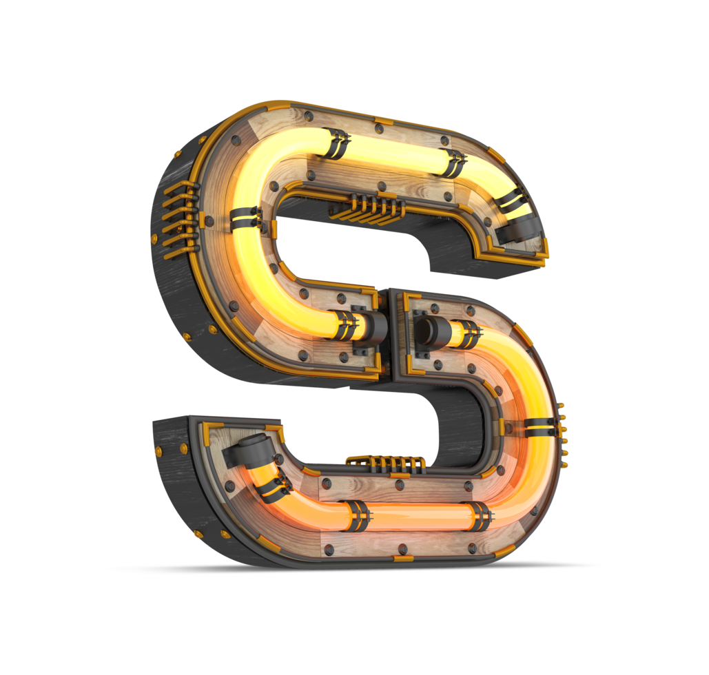 3D wooden alphabet with neon light effect, 3d rendering png