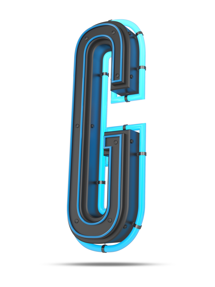 3D Alphabet with blue neon light effect, 3d rendering png