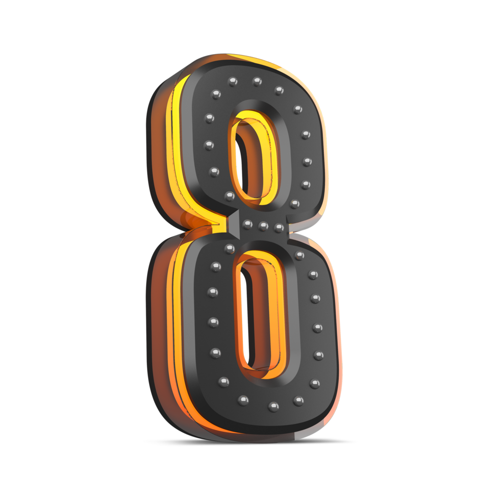 3D number with pin decoration and neon light effect, 3d rendering png