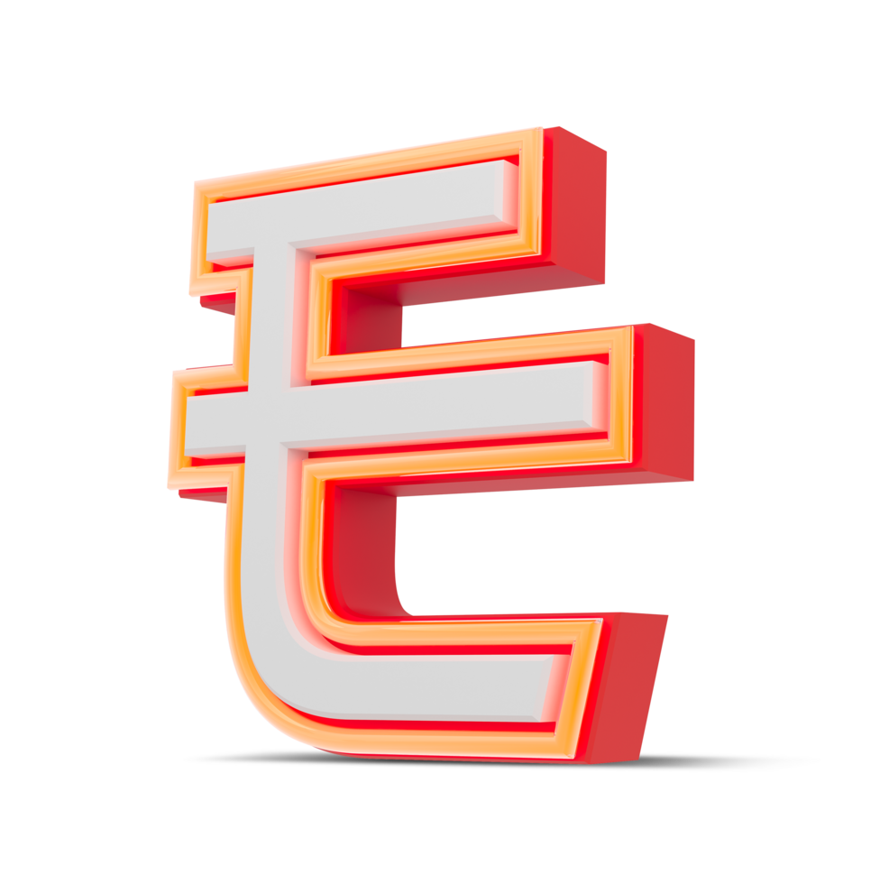 Red 3D alphabet  japan style with orange neon light, 3d rendering. png