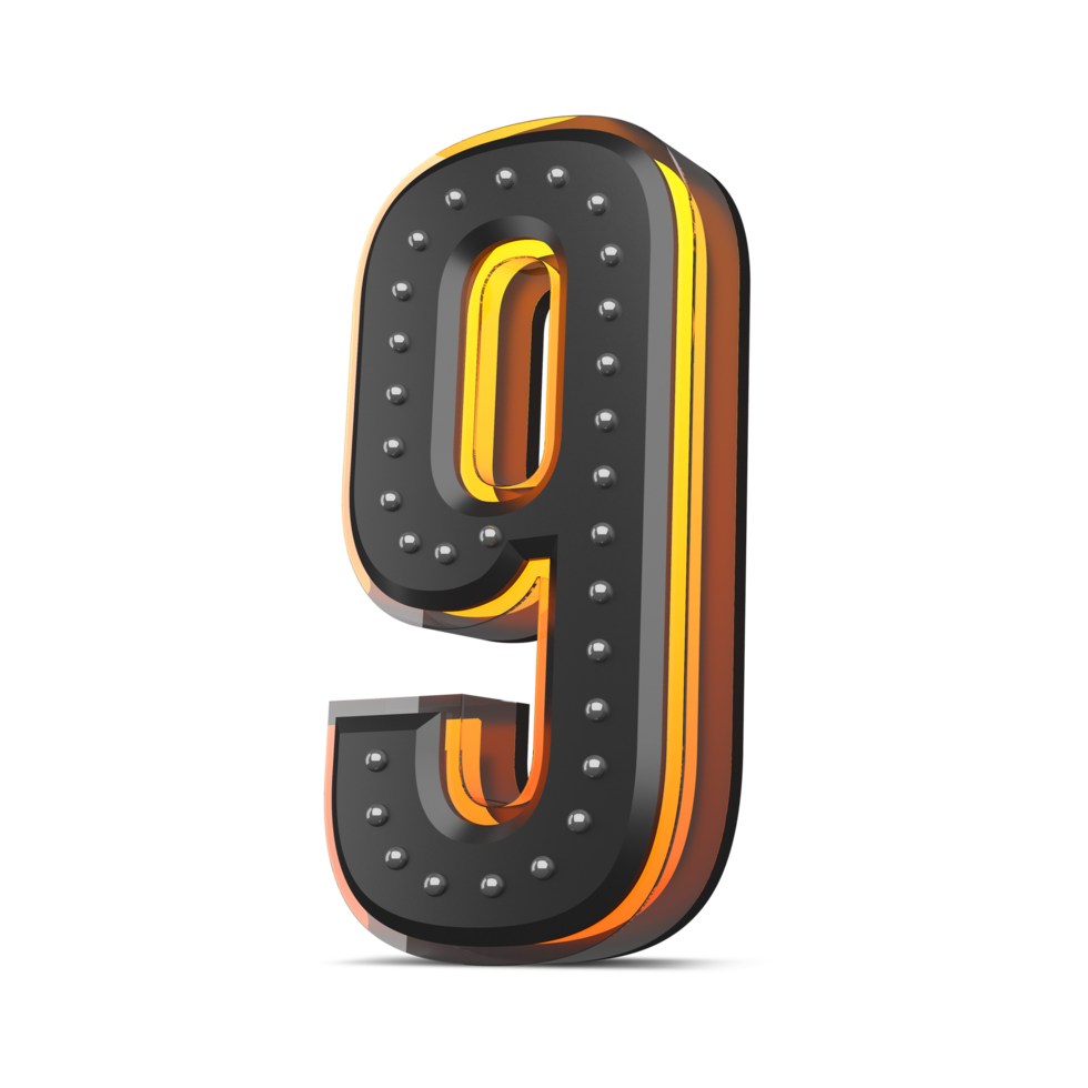 3D number with pin decoration and neon light effect, 3d rendering png