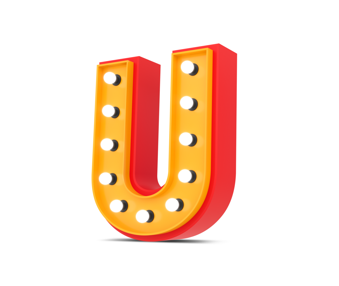 3d alphabet Broadway style with light bulb, 3d rendering png