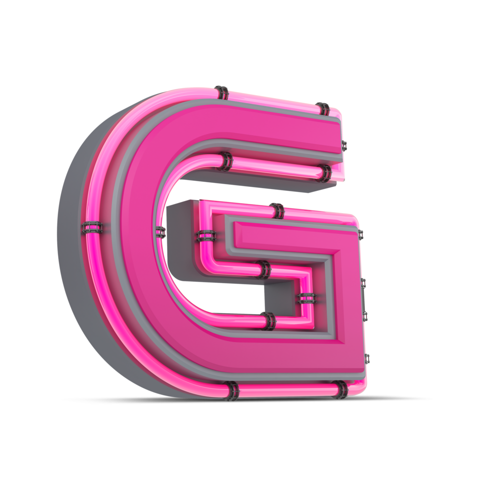 3D pink alphabet with neon light, 3d rendering png