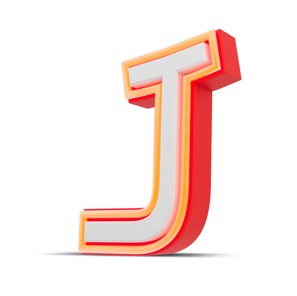 Red 3D alphabet  japan style with orange neon light, 3d rendering. png