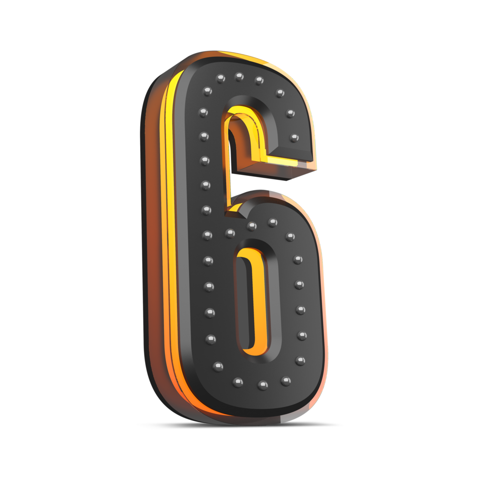 3D number with pin decoration and neon light effect, 3d rendering png