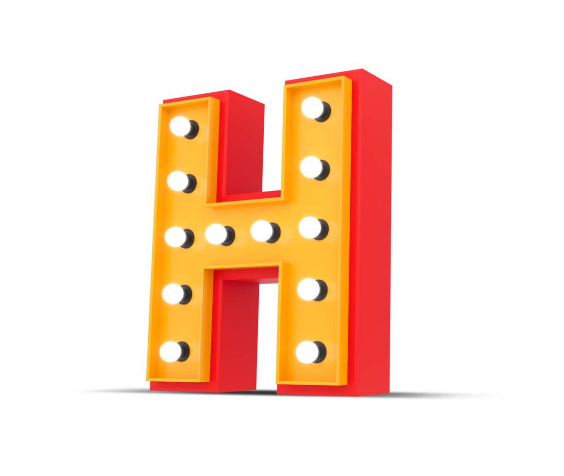3d alphabet Broadway style with light bulb, 3d rendering png