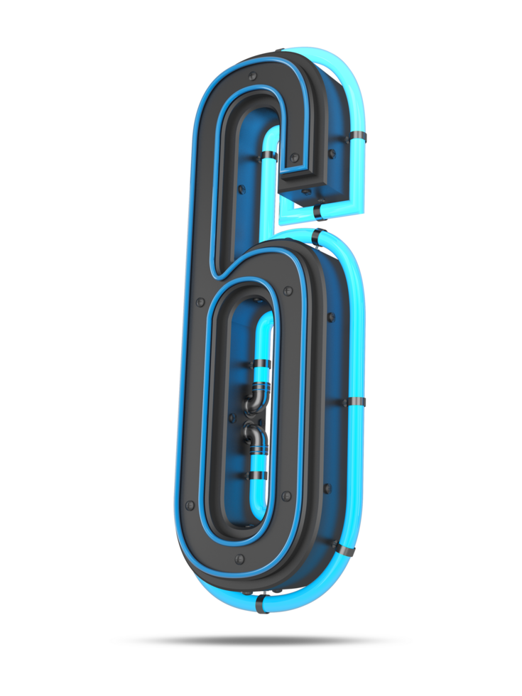 3D Number with blue neon light effect, 3d rendering png