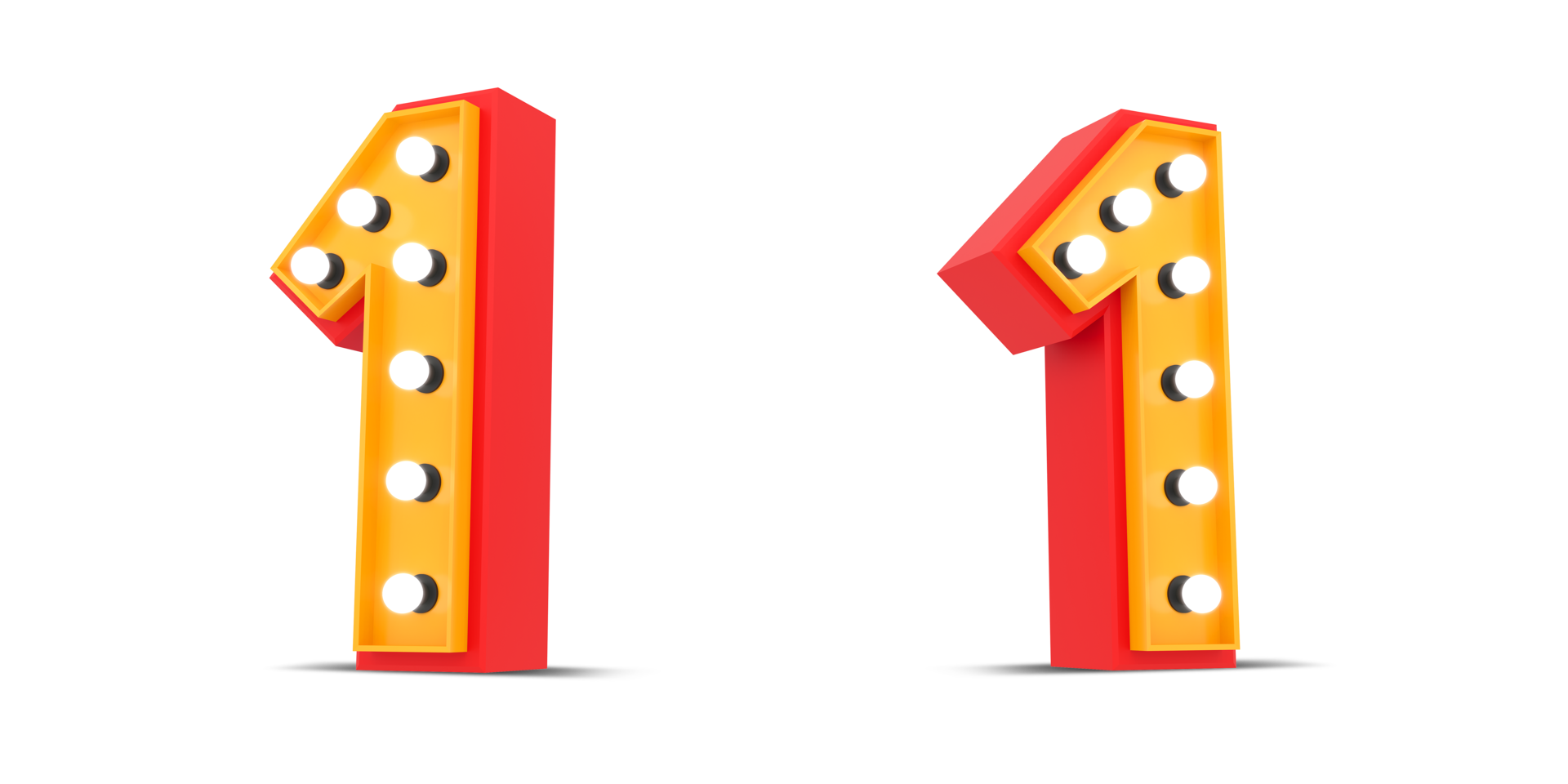 3d Number Broadway style with light bulb, 3d rendering png