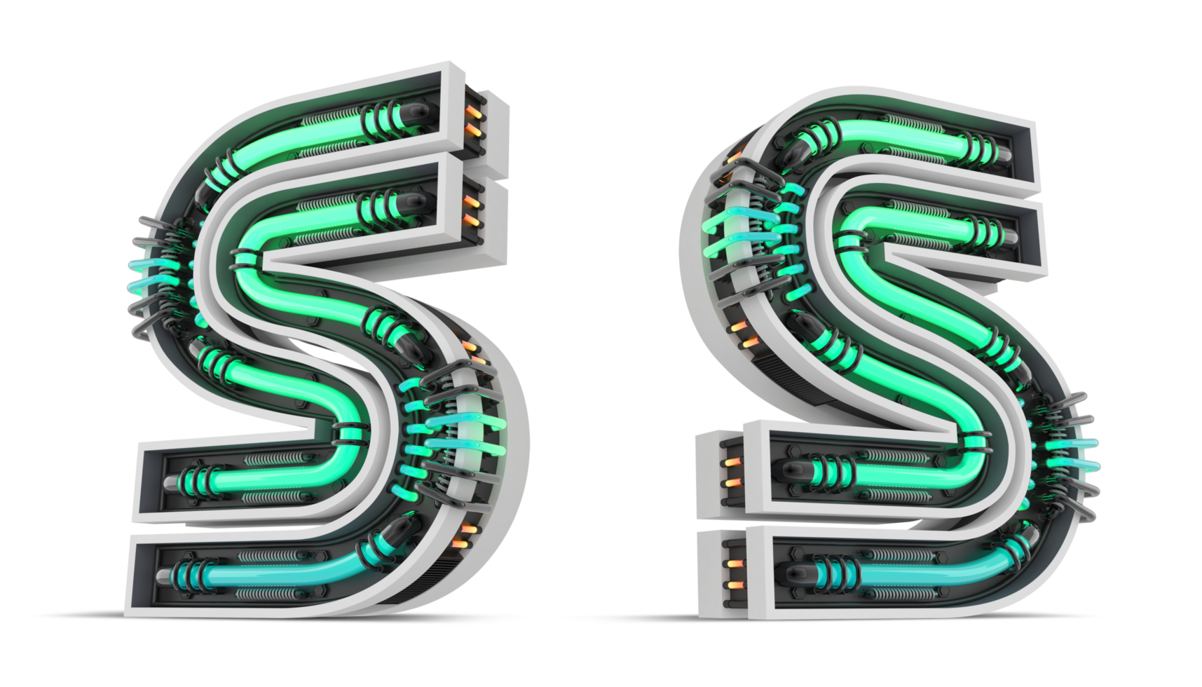 3D Alphabet with green neon light effect, 3d rendering png
