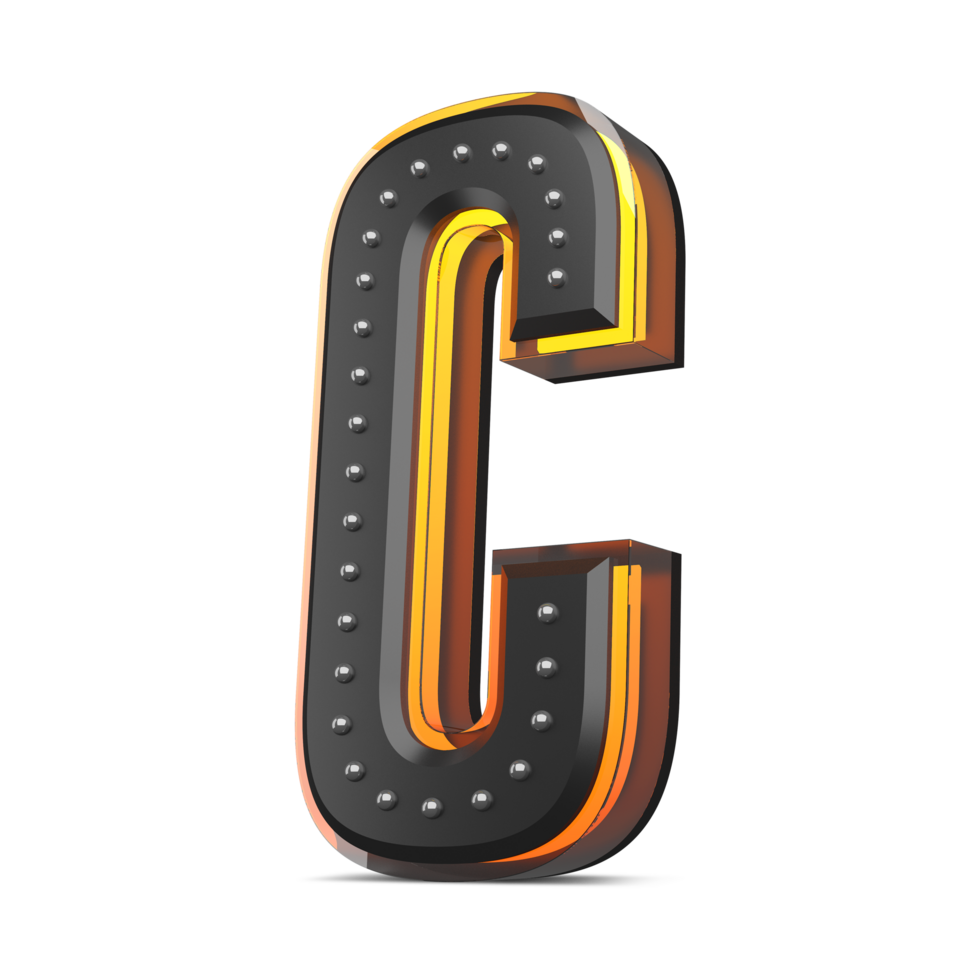 3D alphabet with pin decoration and neon light effect, 3d rendering png