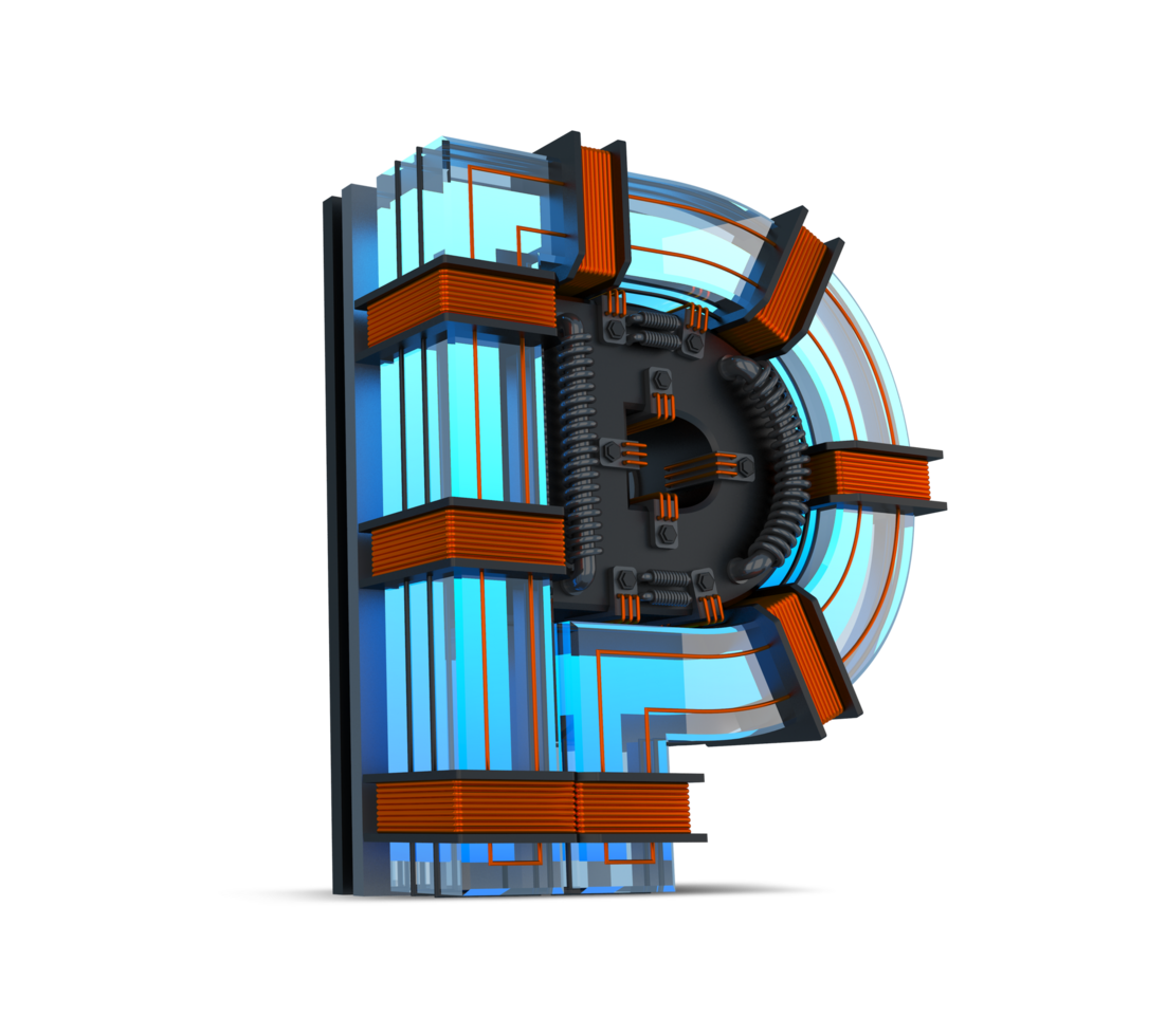 3D Alphabet blue neon light with Copper wire, 3d rendering png