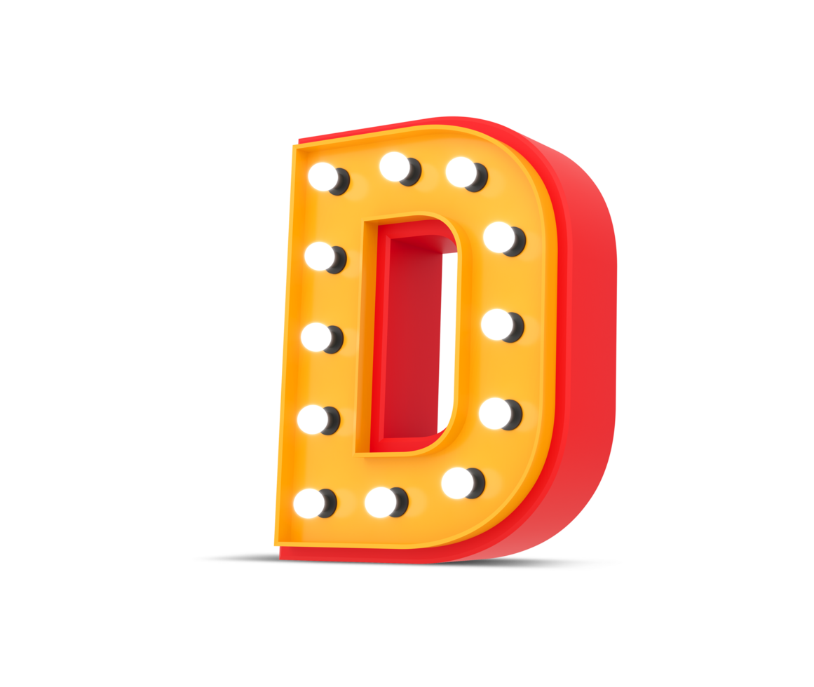 3d alphabet Broadway style with light bulb, 3d rendering png
